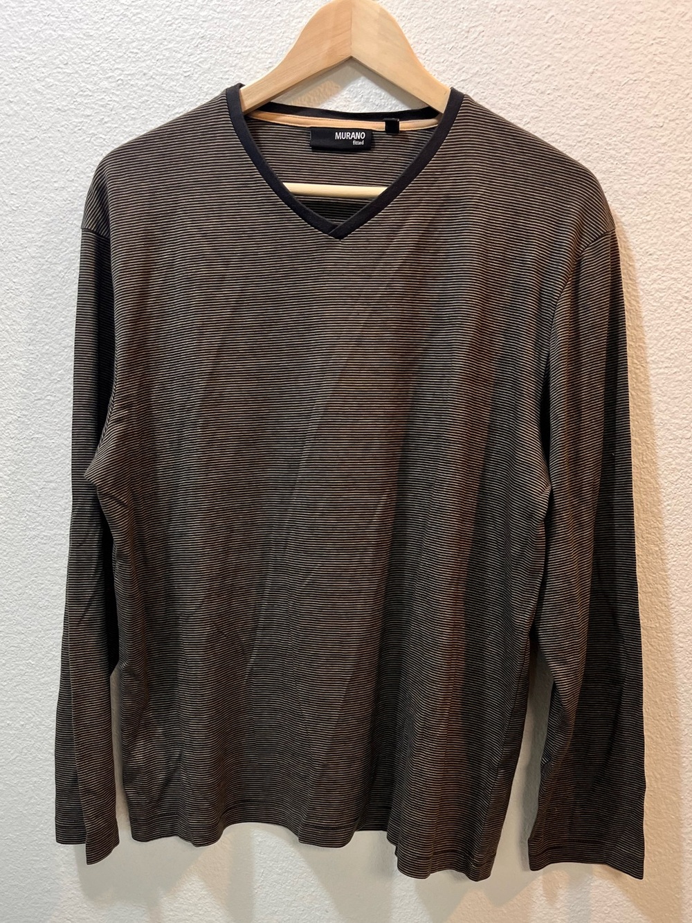 Murano Men's Striped V-Neck Sweater in Dark Brown and Black 100% cotton